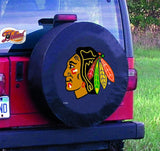 Chicago Blackhawks HBS Black Vinyl Fitted Spare Car Tire Cover - Sporting Up