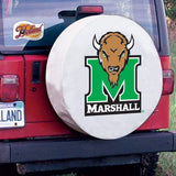 Marshall Thundering Herd HBS White Vinyl Fitted Car Tire Cover - Sporting Up