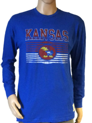 Shop Kansas Jayhawks 1941 Retro Brand Blue Vintage Faded Logo Long Sleeve T-Shirt - Sporting Up