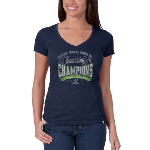 T-shirt bleu marine à col en V pour femme des champions nfc 2015 de la marque Seattle Seahawks 47 - Sporting Up