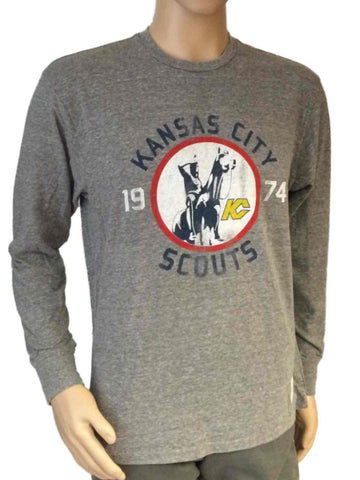 T-shirt vintage à manches longues gris triblend de marque rétro des scouts de Kansas City - faire du sport