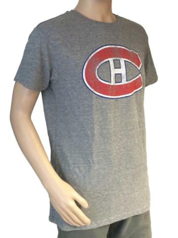 Handla montreal canadiens retro märke grå tri-blend distressed logotyp t-shirt - sportig upp