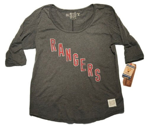 T-shirt petit ami gris à manches 3/4 pour femme de marque rétro des Rangers de New York - Sporting Up