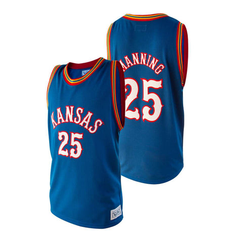 Kansas jayhawks danny manning # 25 camiseta azul de baloncesto auténtica de la marca retro - luciendo