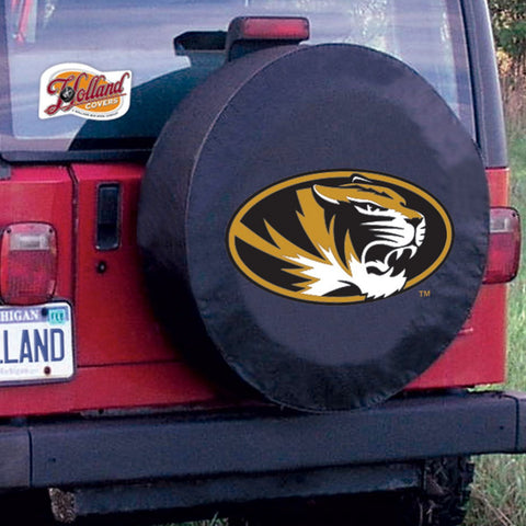Housse de pneu de voiture de secours équipée en vinyle noir hbs des Tigers du Missouri - Sporting up