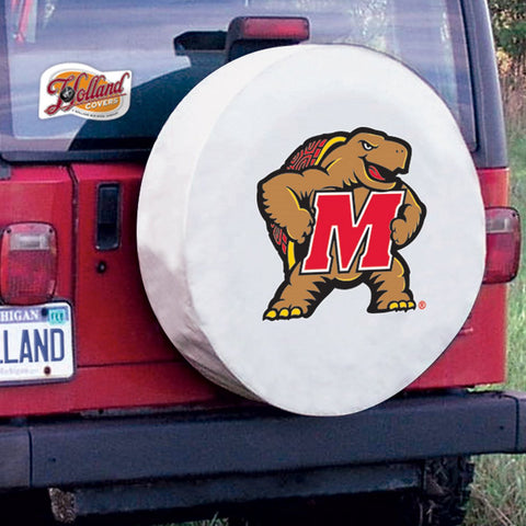 Maryland Terrapins HBS White Vinyl Fitted Spare Car Tire Cover - Sporting Up