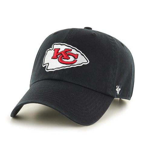 Kansas City Chiefs 47 Brand Black Clean Up Adjustable Strapback Slouch Hat Cap - Sporting Up
