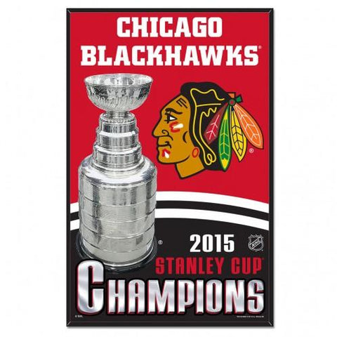 Chicago blackhawks 2015 campeones de la copa stanley wincraft letrero rojo de madera - luciendo