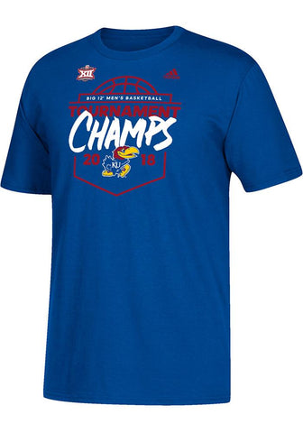 Kansas jayhawks 2018 big 12 campeones del torneo adidas en la cancha camiseta azul - sporting up
