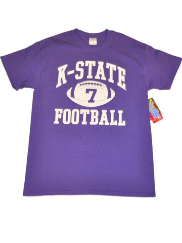 Kansas state wildcats azul 84 serigrafiado fútbol #7 camiseta púrpura - luciendo