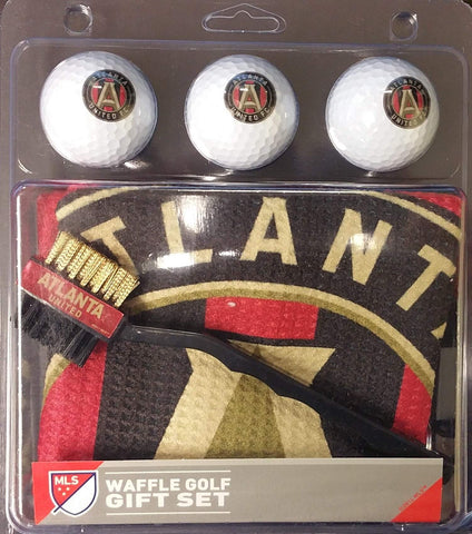 Shop Atlanta United FC Golf Waffle Towel Golf Balls Cleaning Tool Gift Set - Sporting Up