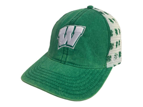 Shop Wisconsin Badgers TOW Green St. Patrick's Day Clover Mesh Adj Relax Hat Cap - Sporting Up