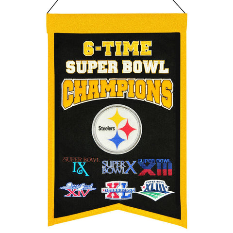 Shop Pittsburgh Steelers NFL 6-Time Super Bowl Champions Wool Banner (14" x 22") - Sporting Up