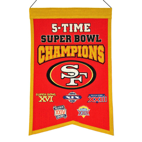 Shop San Francisco 49ers NFL 5-Time Super Bowl Champions Wool Banner (14" x 22") - Sporting Up