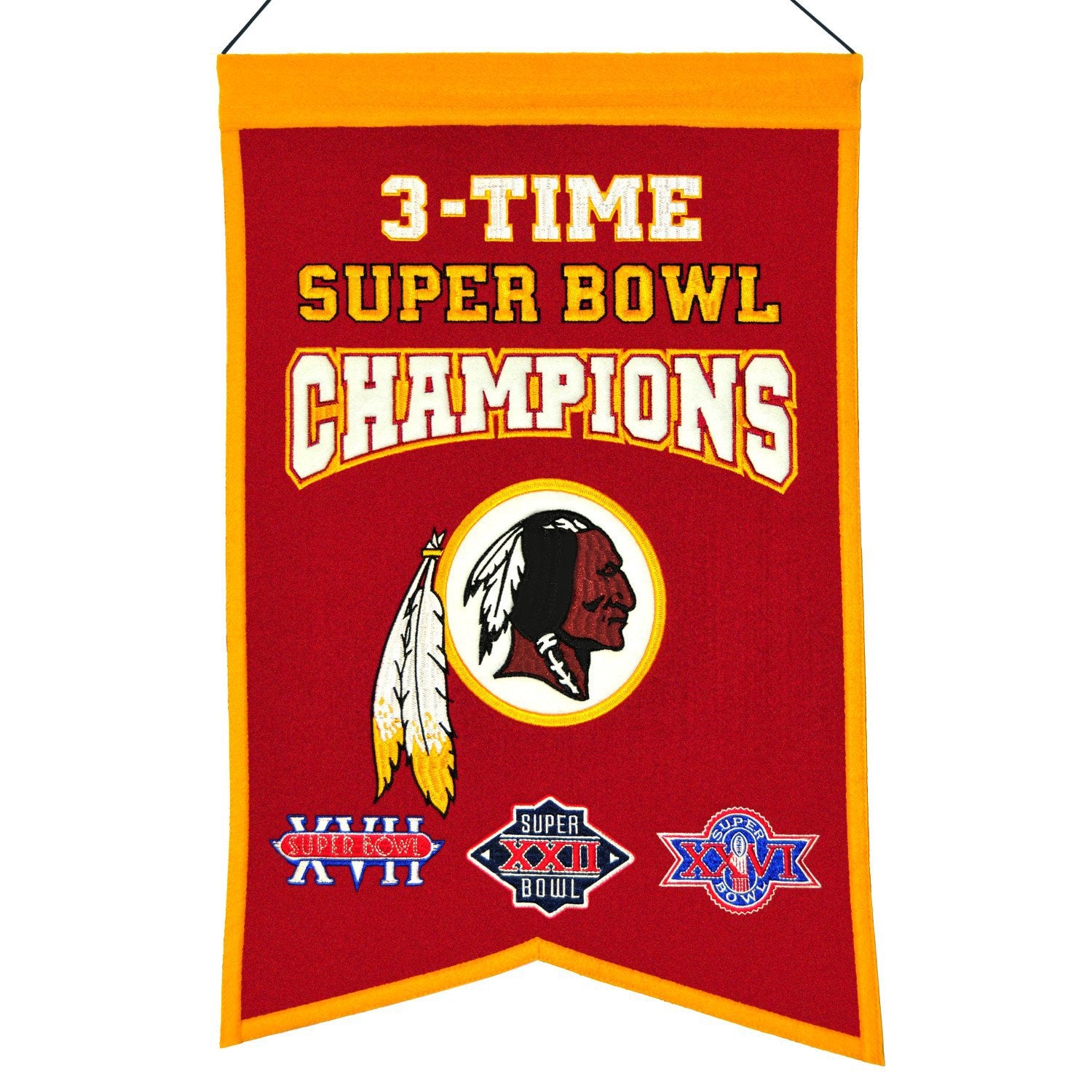Washington Redskins NFL 3-Time Super Bowl Champions Wool Banner