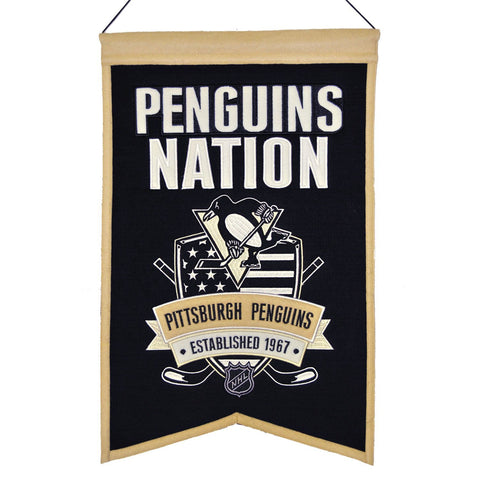Shop Pittsburgh Penguins Winning Streak Black "Penguins Nation" Wool Banner (14"x22") - Sporting Up