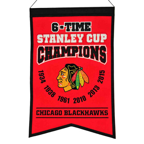 Shop Chicago Blackhawks NHL 6-Time Stanley Cup Champions Wool Banner (14" x 22") - Sporting Up