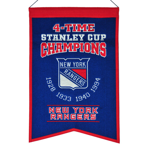 Shop New York Rangers NHL 4-Time Stanley Cup Champions Wool Banner (14" x 22") - Sporting Up