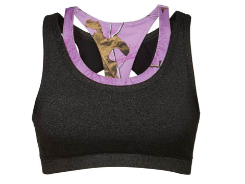 Realtree camouflage colisée femmes charbon violet soutien-gorge de sport d'entraînement - sporting up