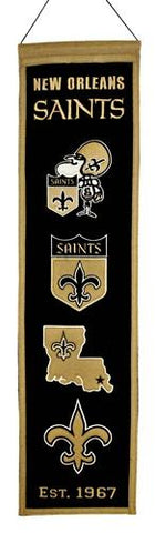 Shop New Orleans Saints Winning Streak Past Mascots Wool Heritage Banner (8"x32") - Sporting Up