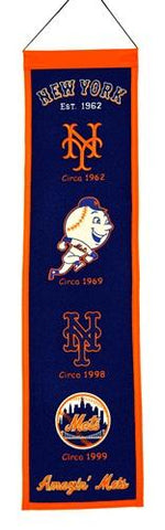 Shop New York Mets Winning Streak Past Mascots Wool Heritage Banner (8"x32") - Sporting Up
