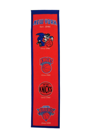 Shop New York Knicks Winning Streak Past Mascots Wool Heritage Banner (8"x32") - Sporting Up