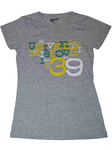 T-shirt à manches courtes Missouri Tigers pour femmes, gris jaune (M) - Sporting Up