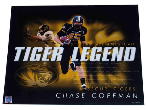 Missouri Tigers Chase Coffman „Tiger Legend“, fertig zum Einrahmen, schwarzer Druck 16 x 20 – Sporting Up