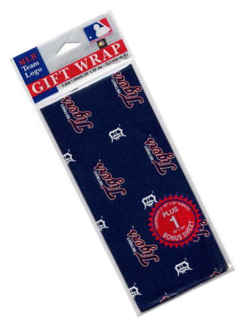 Papier d'emballage cadeau Detroit Tigers MLB 3 feuilles (30" x 20") - Sporting Up