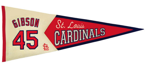 Tienda st. Racha ganadora de los Louis Cardinals Bob Gibson # 45 Banderín de lana de leyendas - Sporting Up