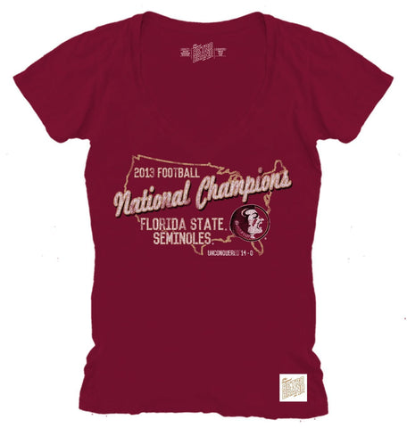 Camiseta para mujer de los campeones nacionales de fútbol del bcs 2013 de los seminoles del estado de Florida - sporting up