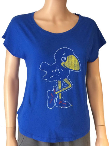 Kaufen Sie Kansas Jayhawks Retro-Marken-Damen-T-Shirt in Blau mit lockeren Ärmeln und sportlichem Look
