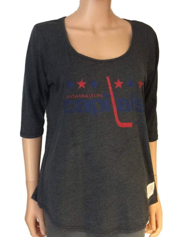Washington Capitals Retro Brand Women Gray 3/4 Sleeve Boyfriend T-Shirt - Sporting Up