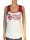 Oklahoma Sooners Blue 84 Women White Red Burn Out Tank Top Shirt - Sporting Up