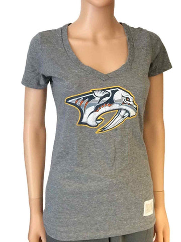 Nashville Predators Retro Brand Women Gray Textured Triblend V-Neck T-Shirt - Sporting Up