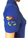 Kansas Jayhawks Meesh & Mia Women Blue 1/2 Buttoned Frill Polo Shirt - Sporting Up