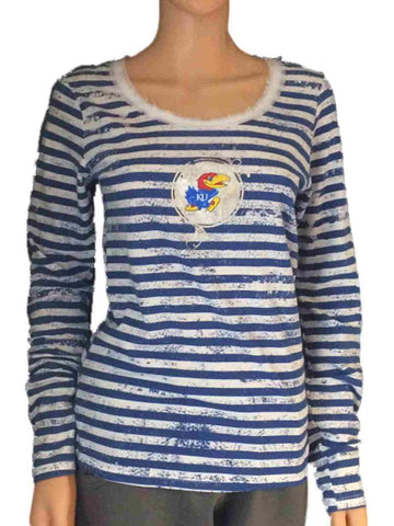 Kansas jayhawks meesh & mia camiseta de manga larga a rayas azules y blancas para mujer - sporting up
