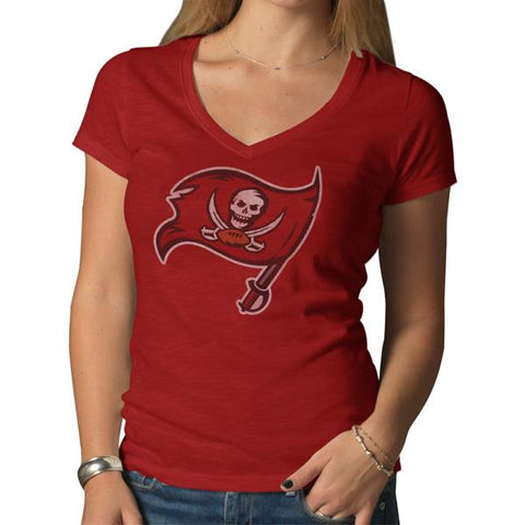 Shop Tampa Bay Buccaneers 47 Brand Womens Flag Logo Red Scrum Cotton V-Neck T-Shirt - Sporting Up