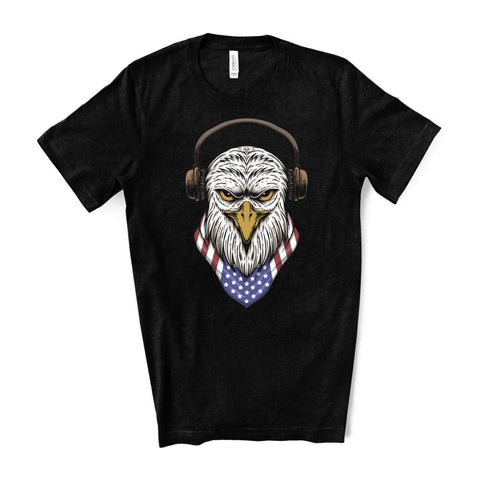 Bald Eagle American Flag 4th of July T-Shirt - Black Heather - Sporting Up