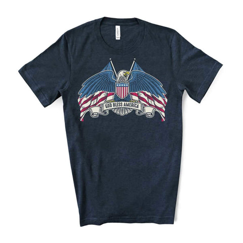 Bald Eagle God Bless 4th of July T-Shirt - Navy Triblend - Sporting Up