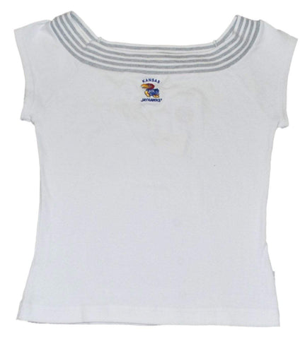 Kansas Jayhawks Antigua, weißes Damen-Kurzarm-T-Shirt mit weitem Ausschnitt (M) – sportlich
