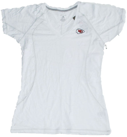 Compre camiseta blanca translúcida con cuello en V de Kansas City Chiefs Antigua para mujer (M) - Sporting Up