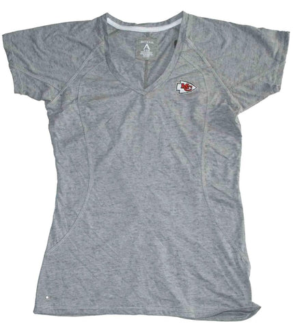 Kansas City Chiefs Antigua Damen-T-Shirt mit V-Ausschnitt in Grau mit besticktem Logo (M) – sportlich