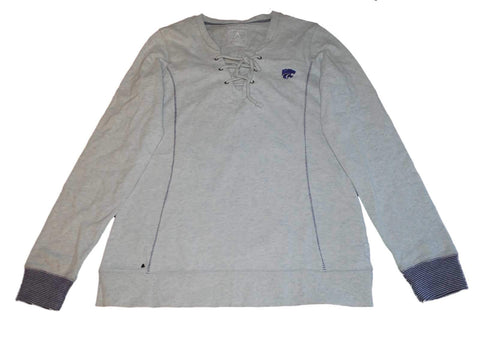 Kansas State Wildcats Antigua Graues Damen-Langarm-T-Shirt mit Schnürung und V-Ausschnitt (M) – sportlich