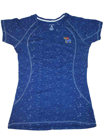 Kansas Jayhawks Antigua Women Blue White Splatter V-Neck T-Shirt (M) - Sporting Up