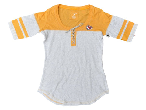 Kansas City Chiefs antigua camiseta de media manga con cordones 1/4 amarillo gris para mujer (m) - sporting up