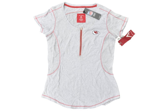Kansas City Chiefs Antigua Damen grau-rotes Kurzarm-T-Shirt mit 1/3-Reißverschluss (M) – sportlich