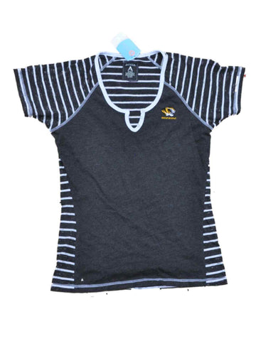 Missouri Tigers Antigua Damen dunkelgrau gestreiftes Kurzarm-T-Shirt (M) – sportlich