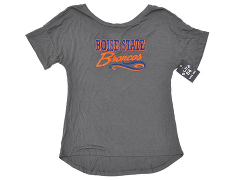 Boise State Broncos Blue 84 Damen Grau Kurzarm-T-Shirt mit längerem Rücken (M) – sportlich