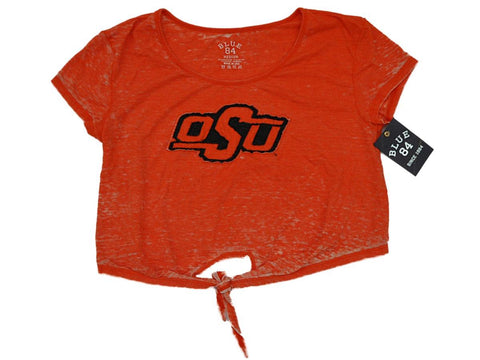Shop Oklahoma State Cowboys Blue 84 Women Orange Front Tie Crop Top T-Shirt (M) - Sporting Up
